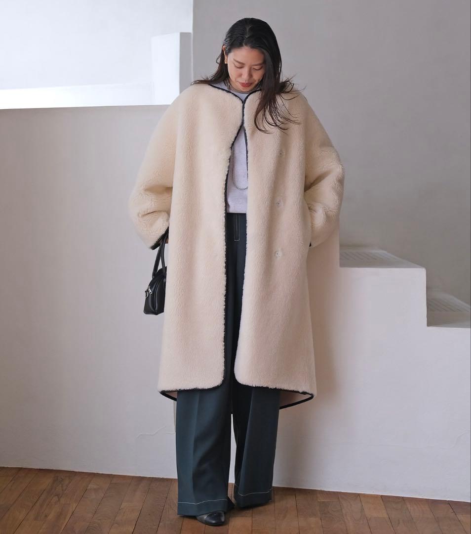 【新品】AKTE ボアロングコート ホワイト