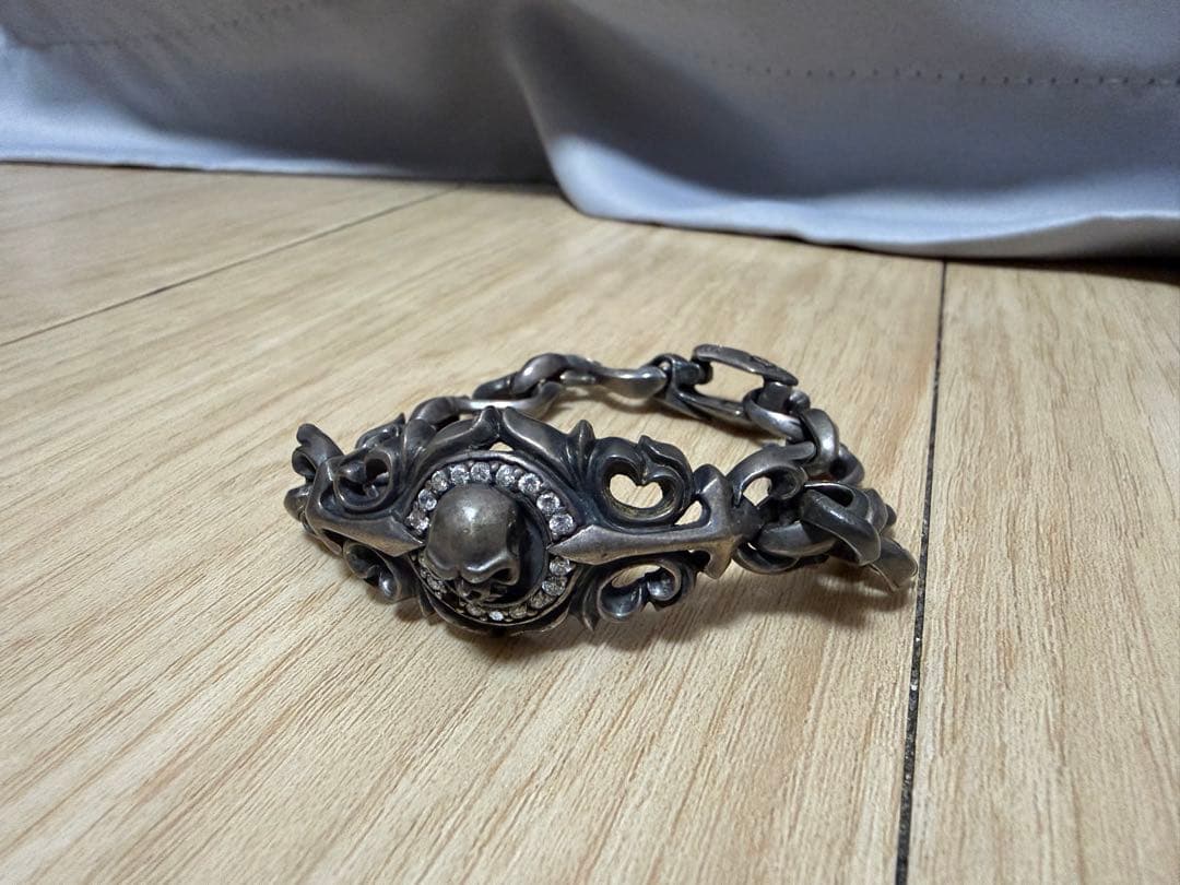 SV925 スカル ブレスレット ゴシック 重厚 チェーン シルバー925