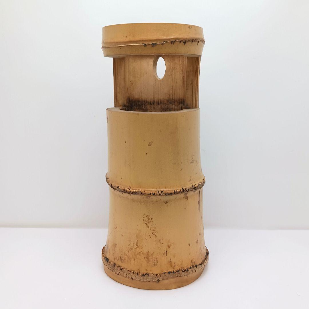 Y3380-1 茶道具 竹一重切花入 竹製 花入 銘「洗心」 書付 共箱　XX