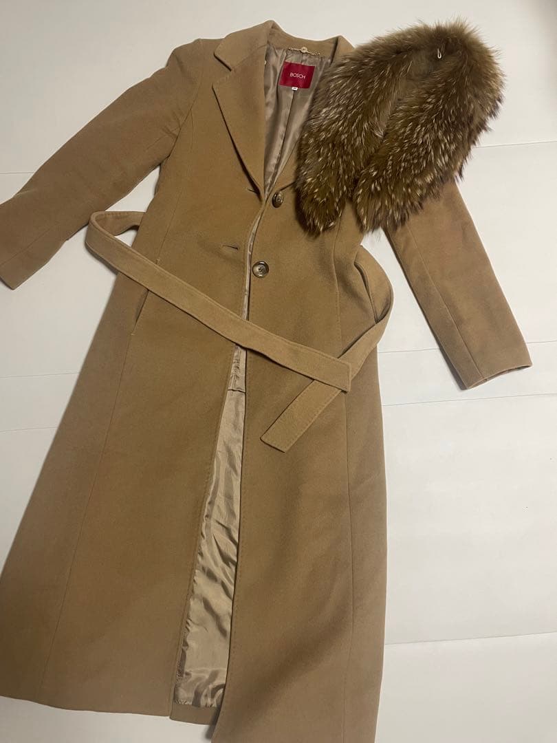 【美品】7万円相当 ボッシュ キャメル カシミヤウール ファー付ロングコート