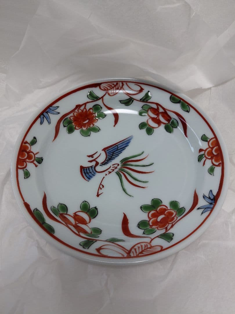 源右衛門窯　赤呉須花鳥　銘々皿5枚　未使用品