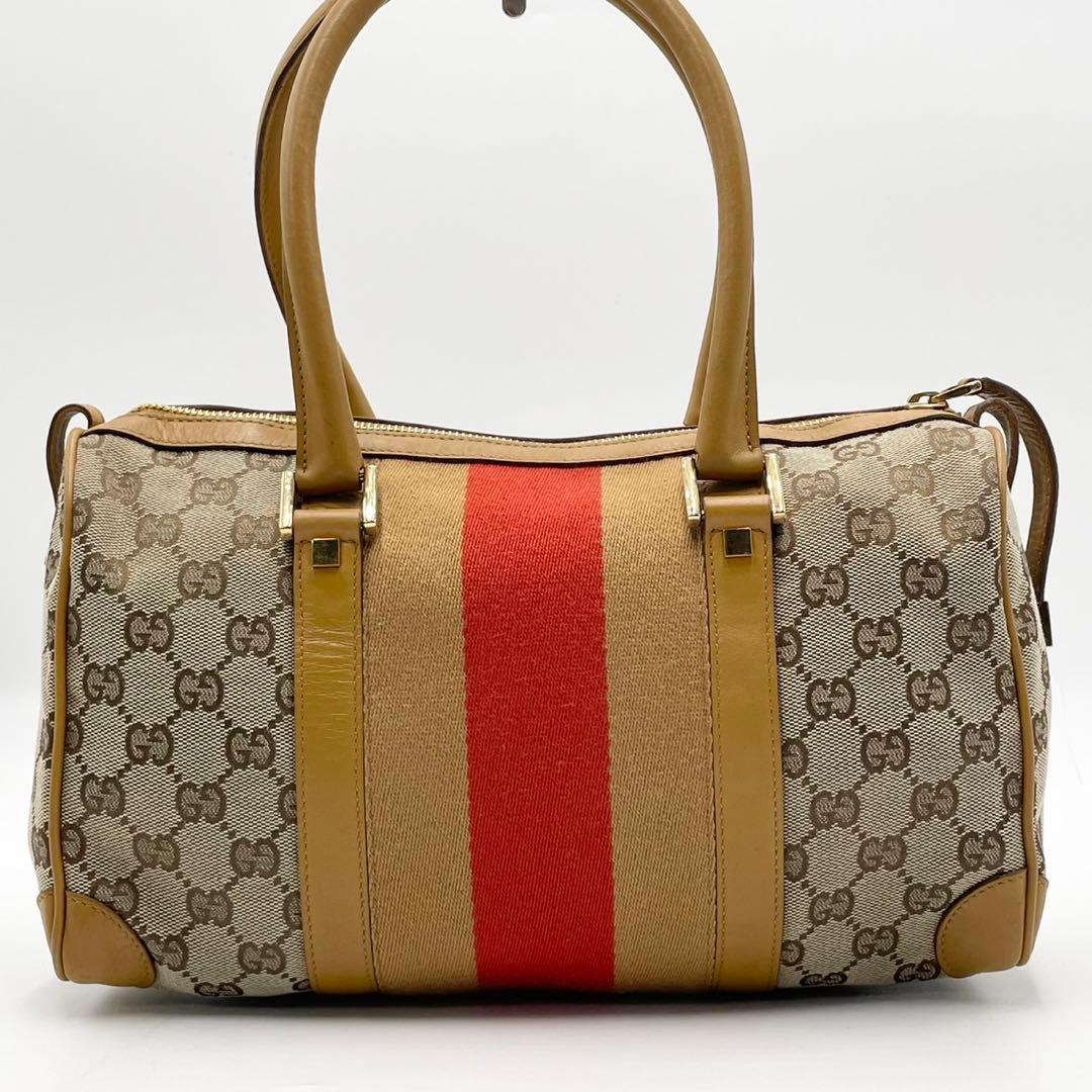 グッチ シェリーライン GGキャンバス ミニボストンバッグ ベージュ