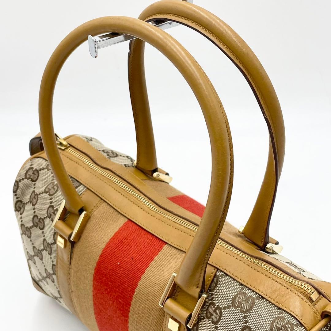 グッチ シェリーライン GGキャンバス ミニボストンバッグ ベージュ