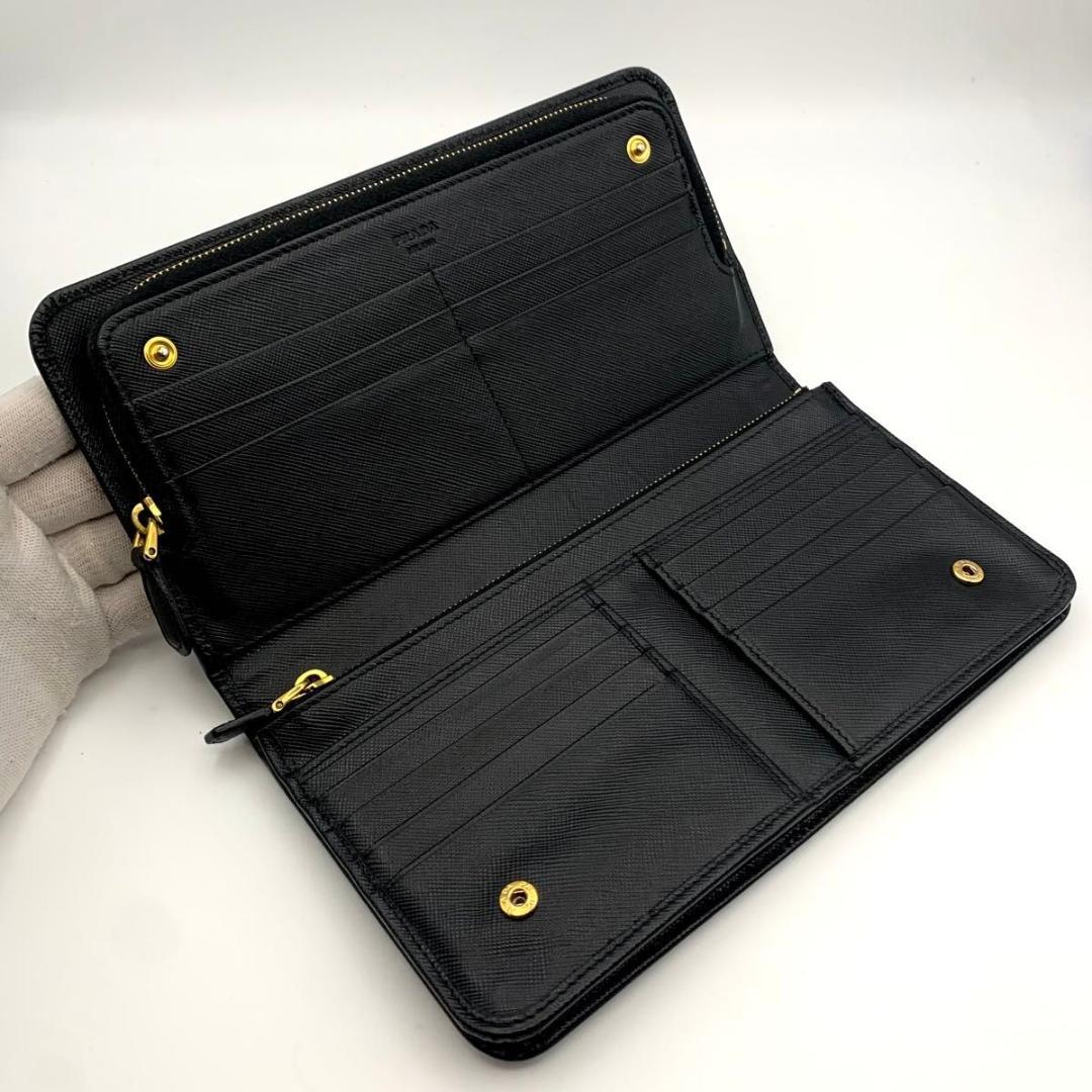 鑑定済み プラダ 長財布 サフィアーノ レザー オーガナイザー ロゴ メンズ 黒