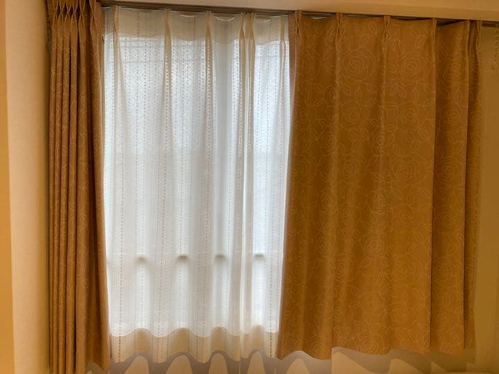 カーテン バラ柄 レース セット