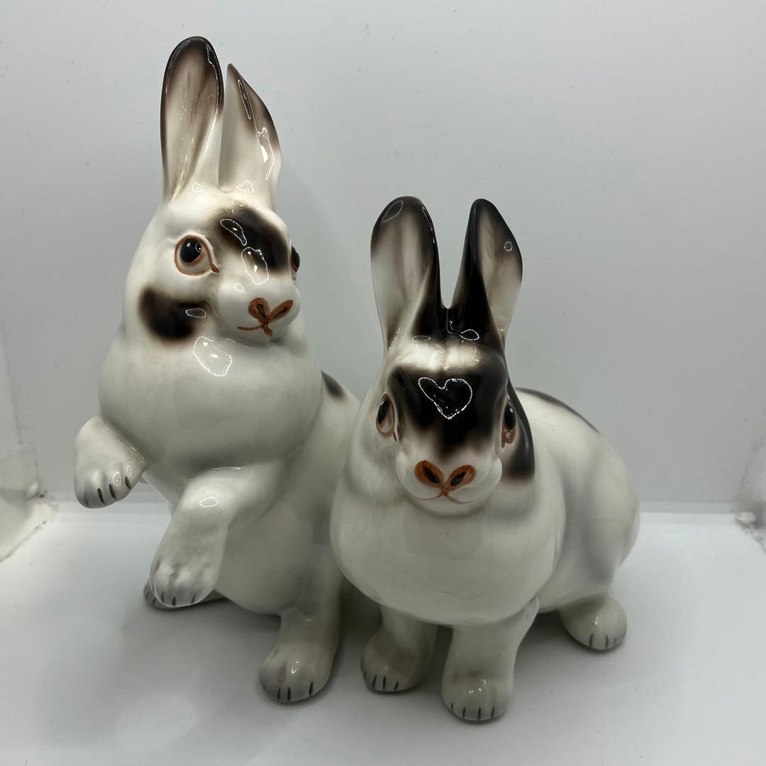 イタリア製　Ceramiche Ronzan うさぎ　2匹　陶器　置物　希少