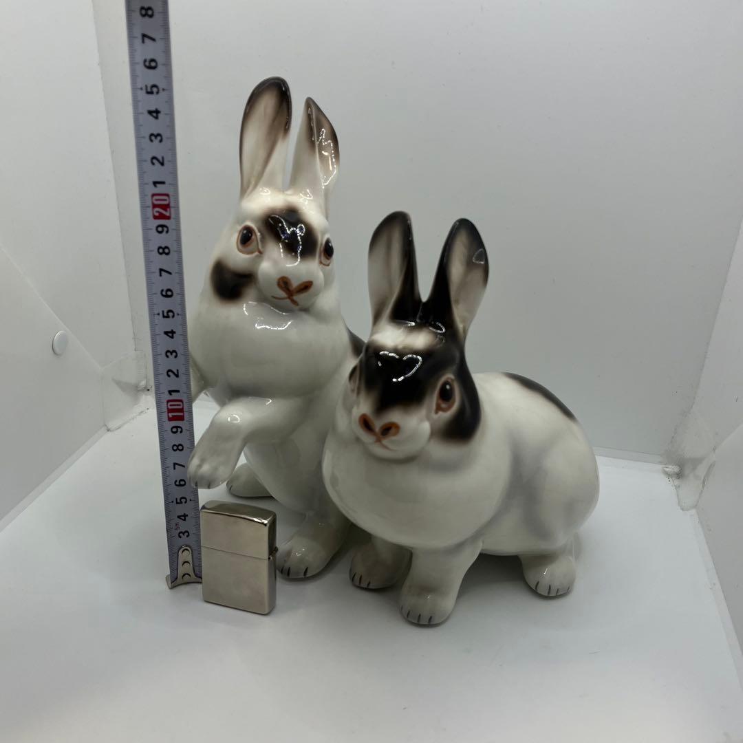 イタリア製　Ceramiche Ronzan うさぎ　2匹　陶器　置物　希少