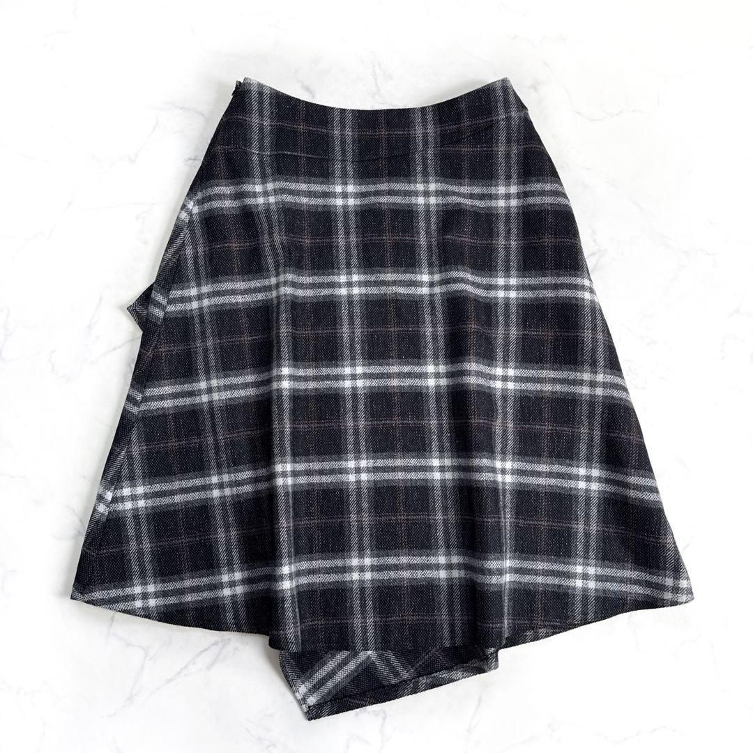 24AW エムズグレイシー カシュクール チェック スカート 40 ブラック系