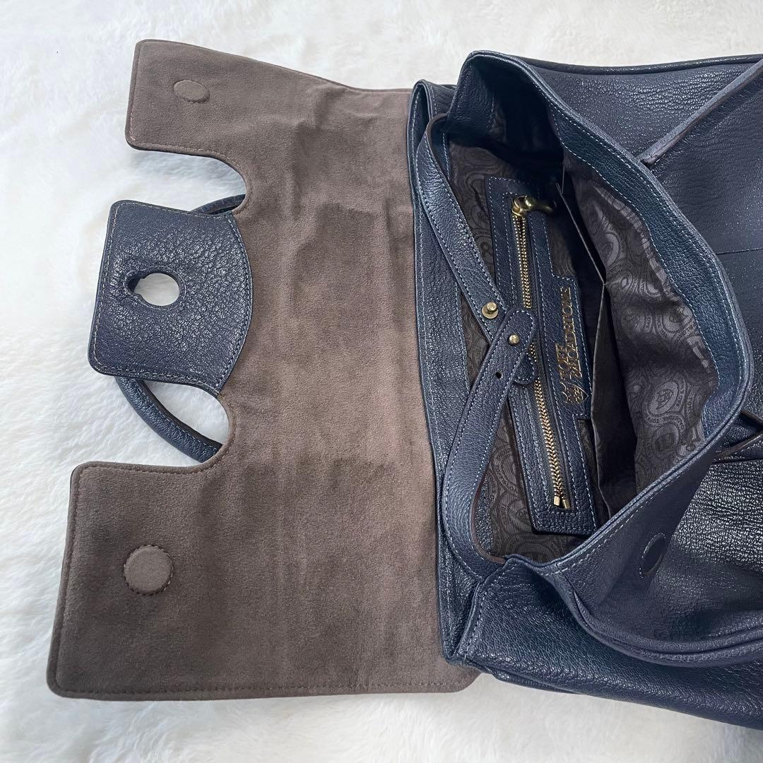 トフ＆ロードストーン トート ルーフボタン　ネイビーブルー　 本革　シボ