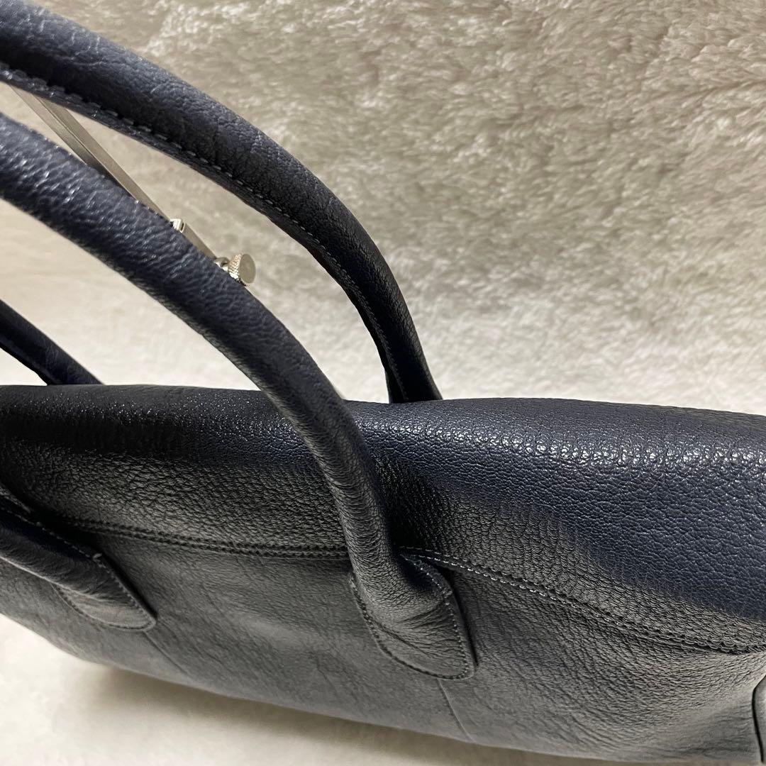 トフ＆ロードストーン トート ルーフボタン　ネイビーブルー　 本革　シボ