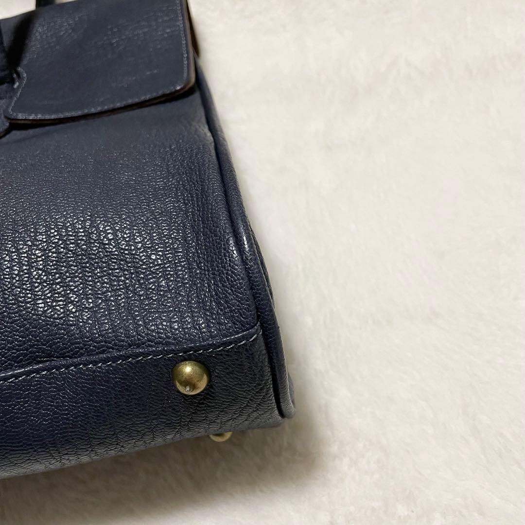 トフ＆ロードストーン トート ルーフボタン　ネイビーブルー　 本革　シボ