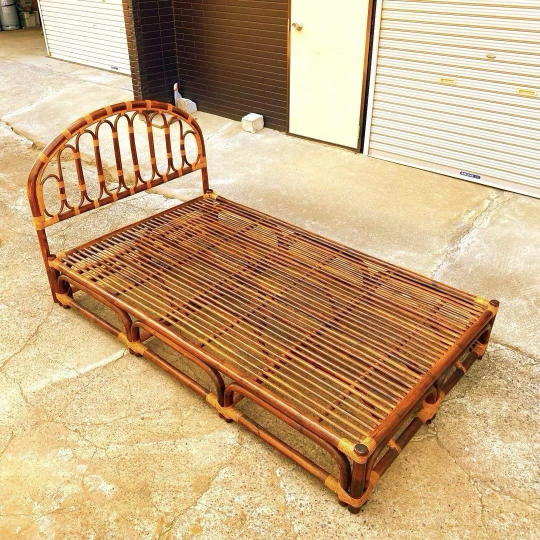 ★希少　セミダブル　ラタン　ベッドフレーム　籐　アンティーク　ヴィンテージ