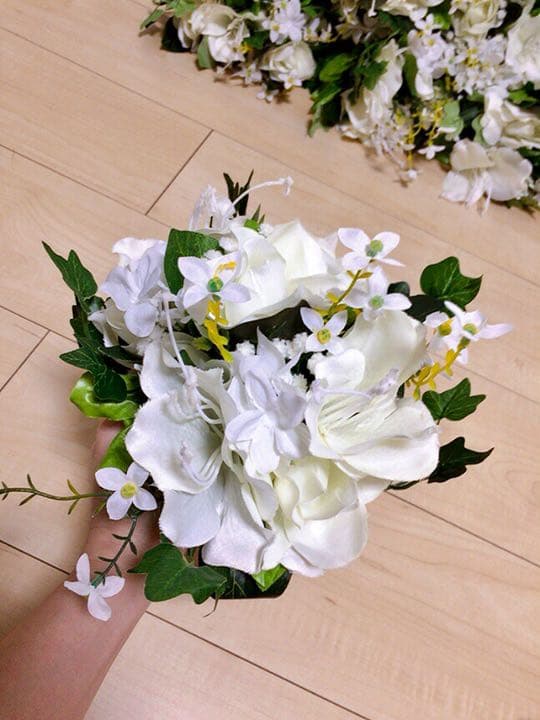 【美品】ホワイト グリーン アレンジメント 12個セット 造花 装花 結婚式