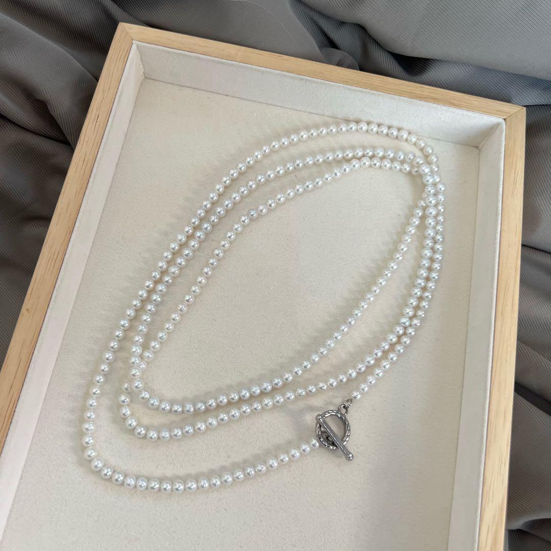 パールロングネックレス　ロープネックレス　パールマンテルネックレス　124cm