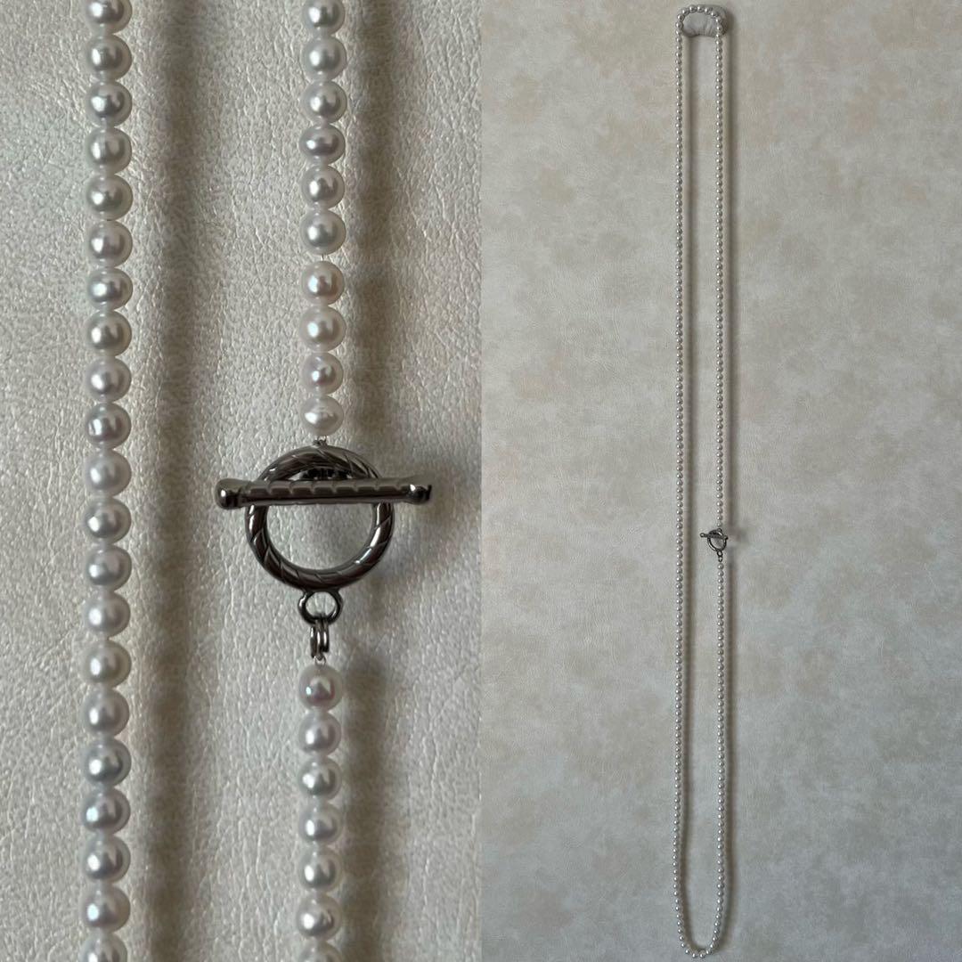 パールロングネックレス　ロープネックレス　パールマンテルネックレス　124cm