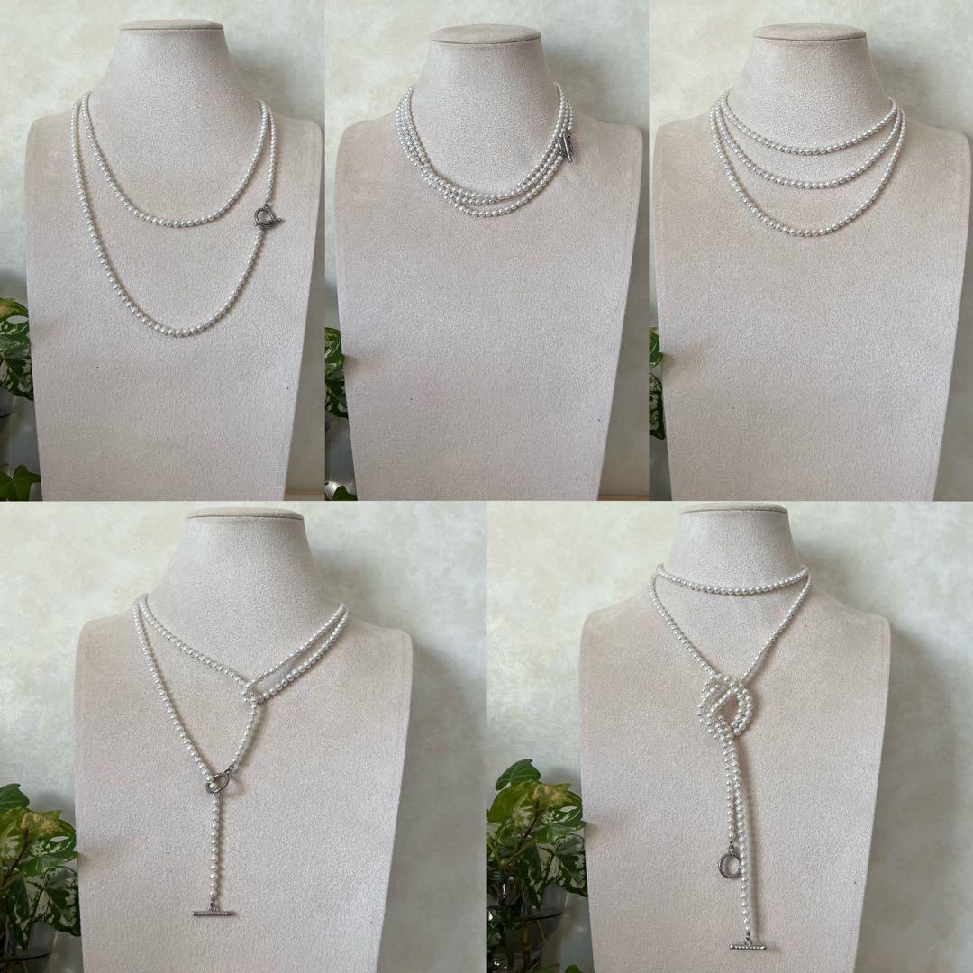 パールロングネックレス　ロープネックレス　パールマンテルネックレス　124cm