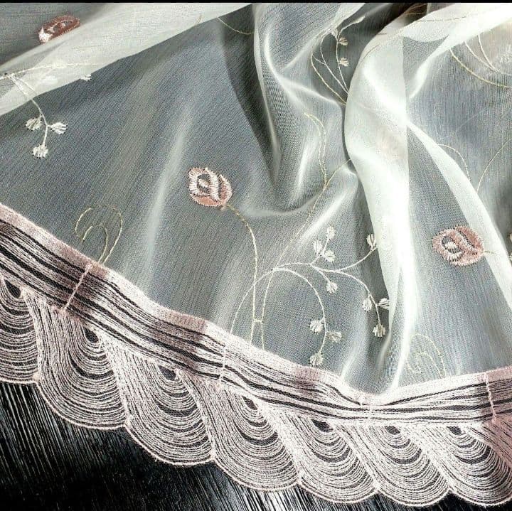 カフェカーテン【花子様オーダー品　ピンクレース】ハンドメイド