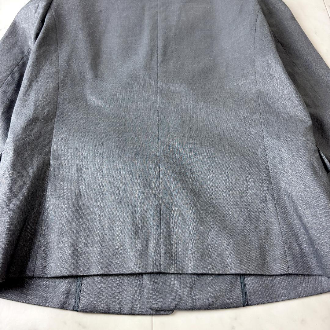 シップス S リネン混 ノーカラー パンツスーツ セットアップ 36 グレー