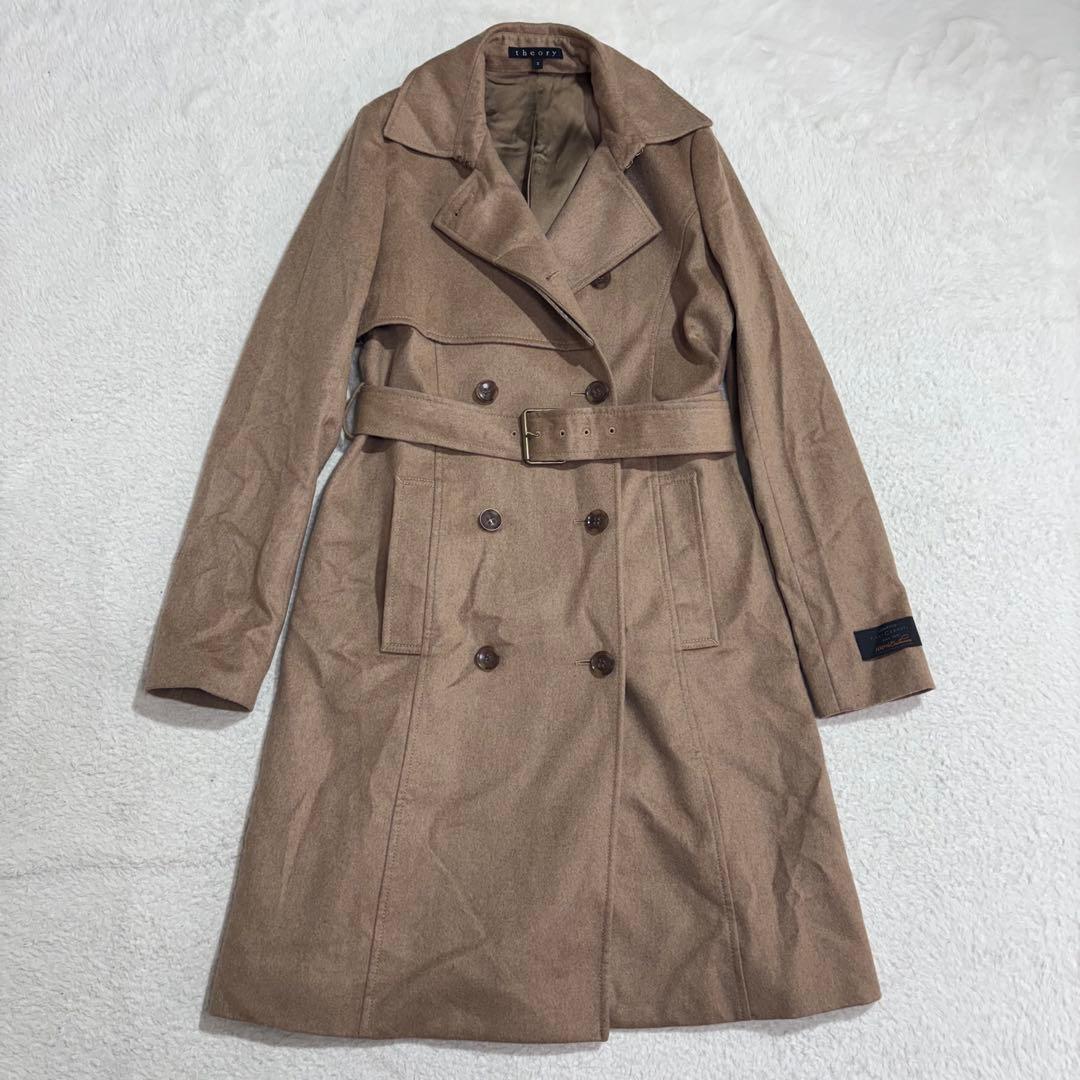 極美品 セオリー カシミヤ100% 絹 ベルテッドコート　ダブルトレンチコート
