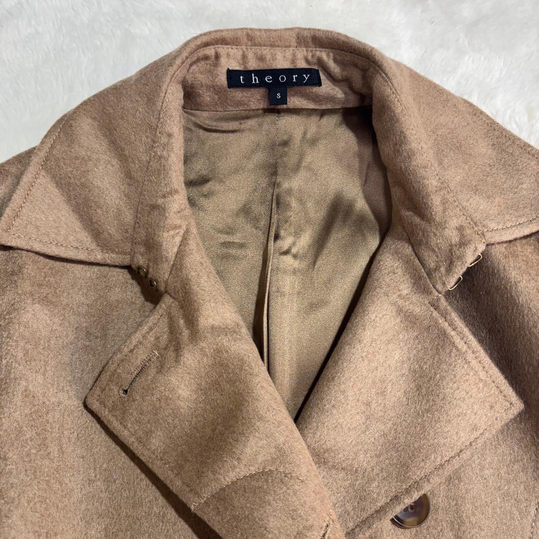 極美品 セオリー カシミヤ100% 絹 ベルテッドコート　ダブルトレンチコート
