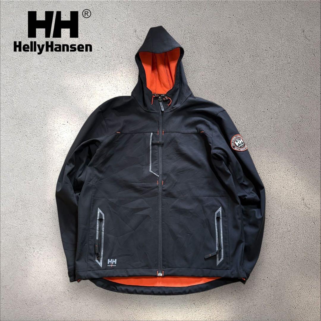 【N82】ヘリーハンセンワークウェアソフトシェルジャケットブラック×オレンジ