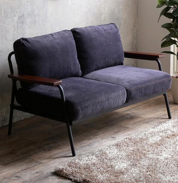コーデュロイ張地 2人掛けソファ ネイビー
