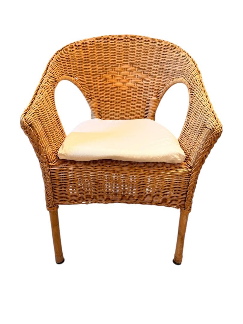 IKEA AGEN アーゲン ラタンチェア ホワイトクッション 藤椅子