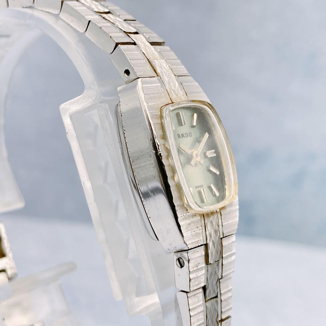 【稼動品】RADO 手巻き腕時計 グリーン レディース　ヴィンテージ　シルバー