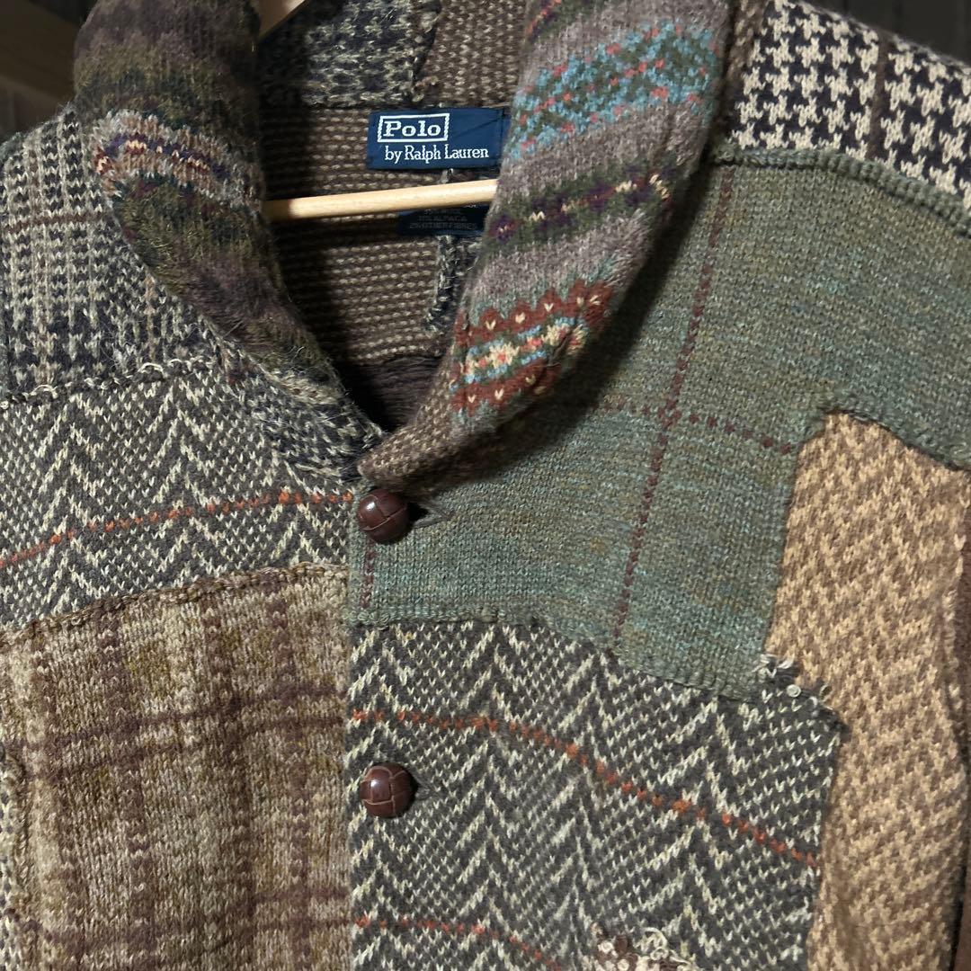 ラルフローレン ショールカラー カーディガン　ハンドニット　パッチワーク　RRL