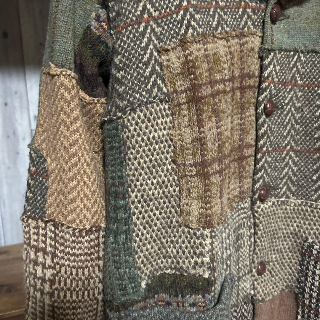 ラルフローレン ショールカラー カーディガン　ハンドニット　パッチワーク　RRL