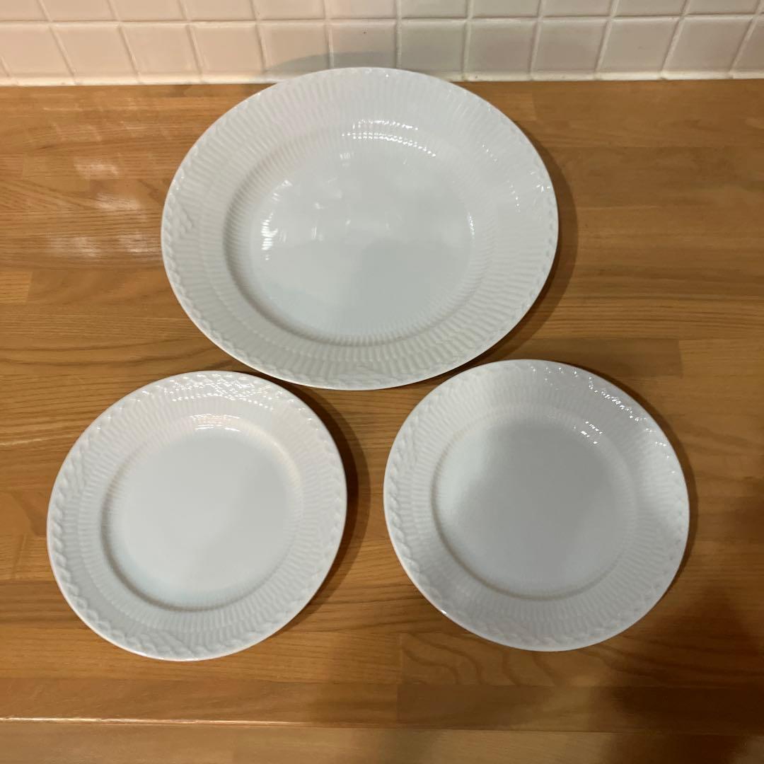 ロイヤルコペンハーゲン◇ホワイトフルーテッド ハーフレース プレート 3枚セット