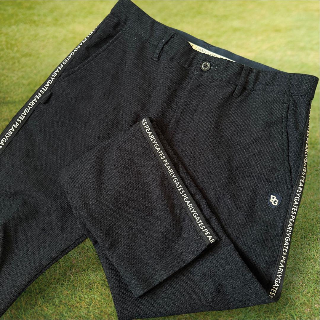 人気デザイン　パーリーゲイツ　パンツ　L〜XL相当 紺　黒　サイドライン　5