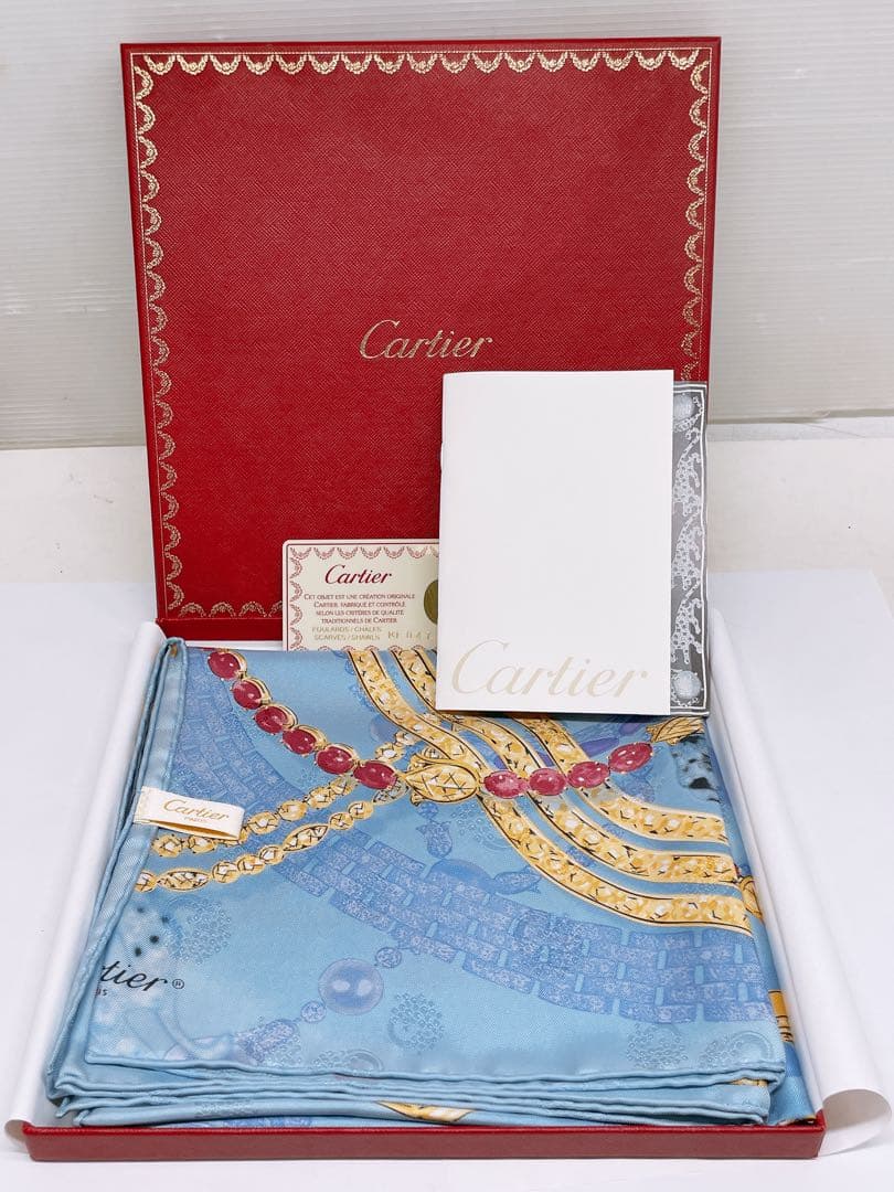 H*a様 Cartier スカーフ シルク 正方形 ブルー系 大判 カルティエス