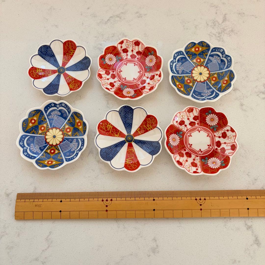 【新品未使用】豆皿　花模様の陶磁器皿6枚セット　和風　晴れの日　お祝い