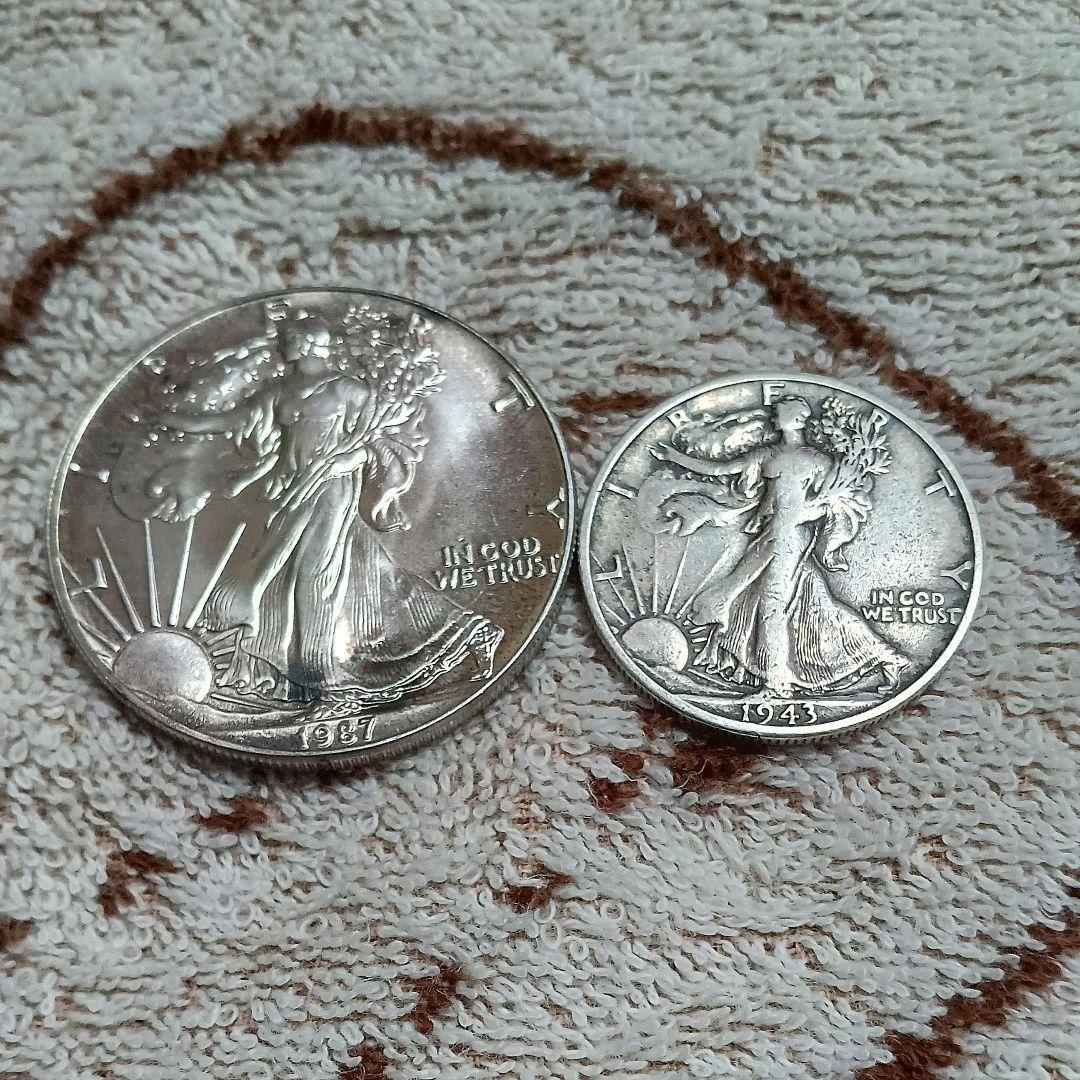 ウォーキングリバティ1オンス銀貨/ハーフダラー銀貨2枚セット