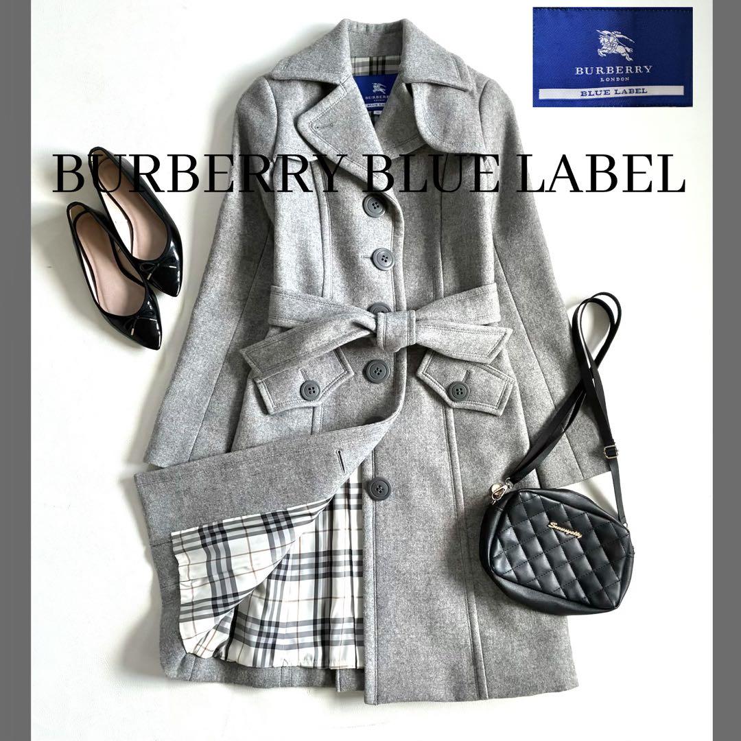 ◆美品◆バーバリーブルーレーベル◆ウールロングコート◆M◆グレー◆ノバチェック