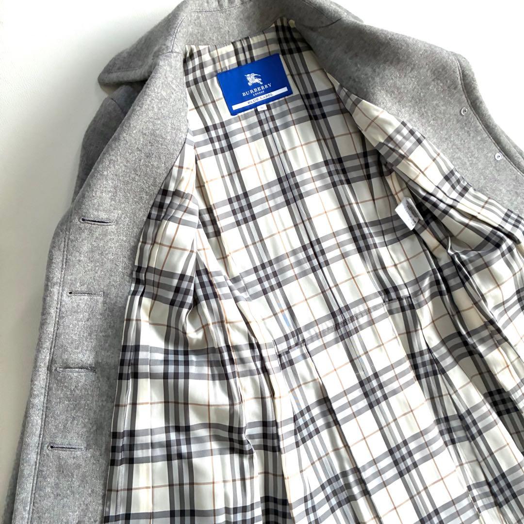 ◆美品◆バーバリーブルーレーベル◆ウールロングコート◆M◆グレー◆ノバチェック