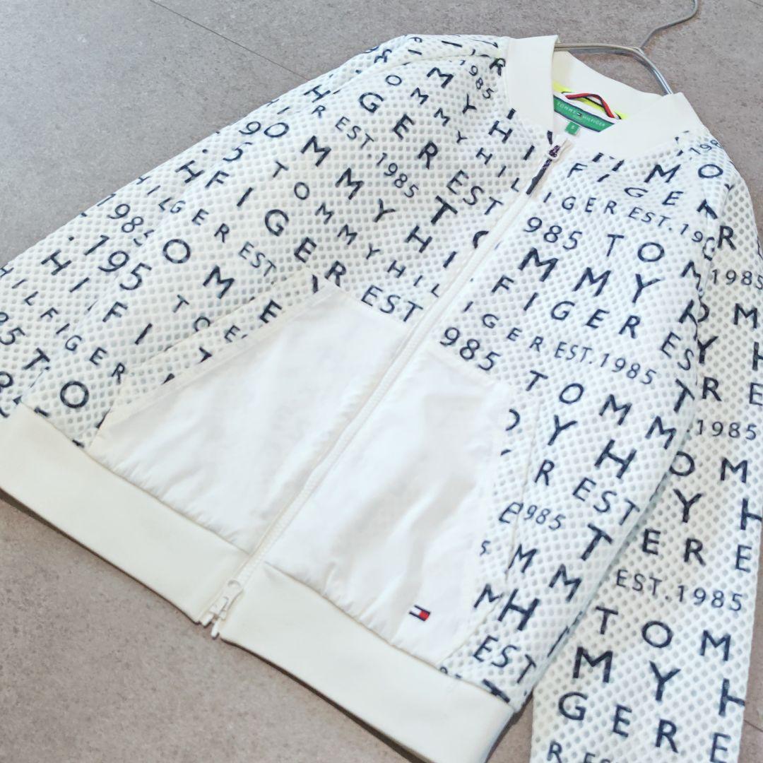 【トミーヒルフィガーゴルフ】ロゴ総柄メッシュブルゾン ジャンパー 袖リブ ゴルフ