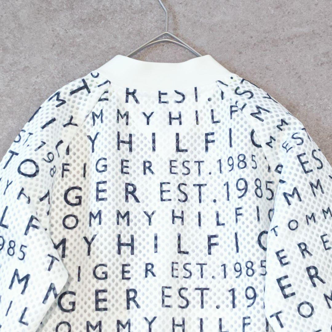 【トミーヒルフィガーゴルフ】ロゴ総柄メッシュブルゾン ジャンパー 袖リブ ゴルフ
