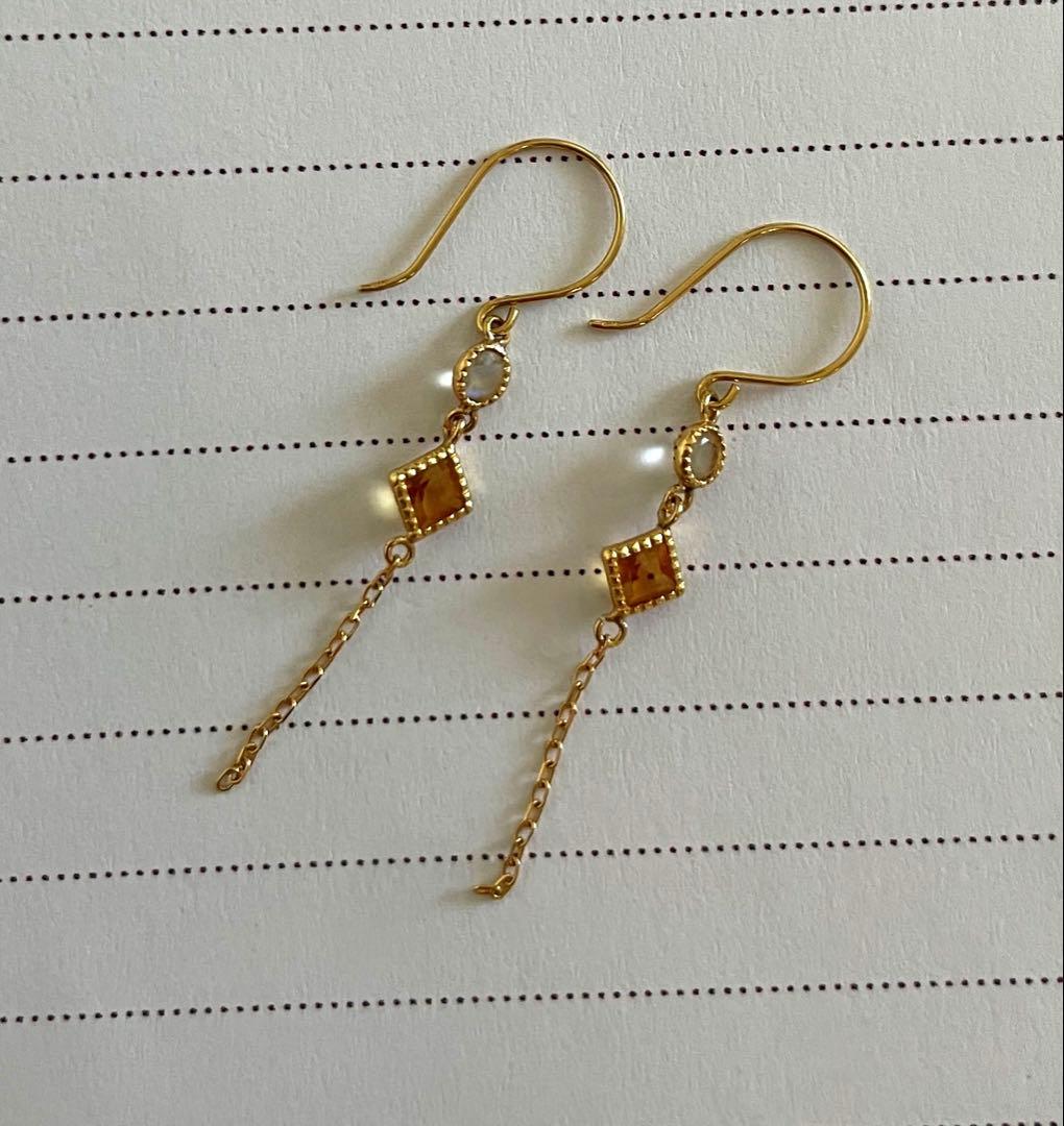 C*a様 18K ゴールド チェーン シトリン ムーンストーン　ピアス