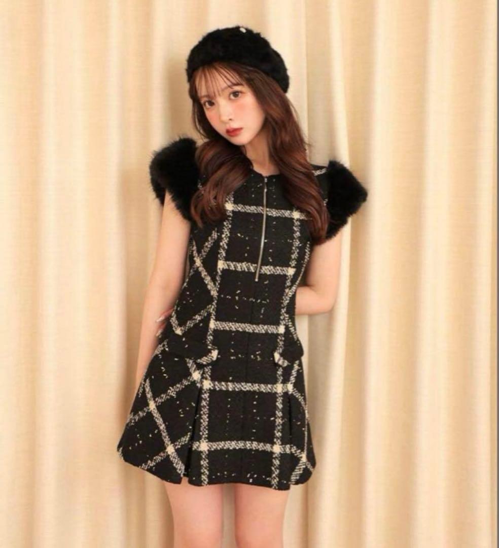 M me eme メゾンツイードミニワンピース 店舗限定カラー ブラック