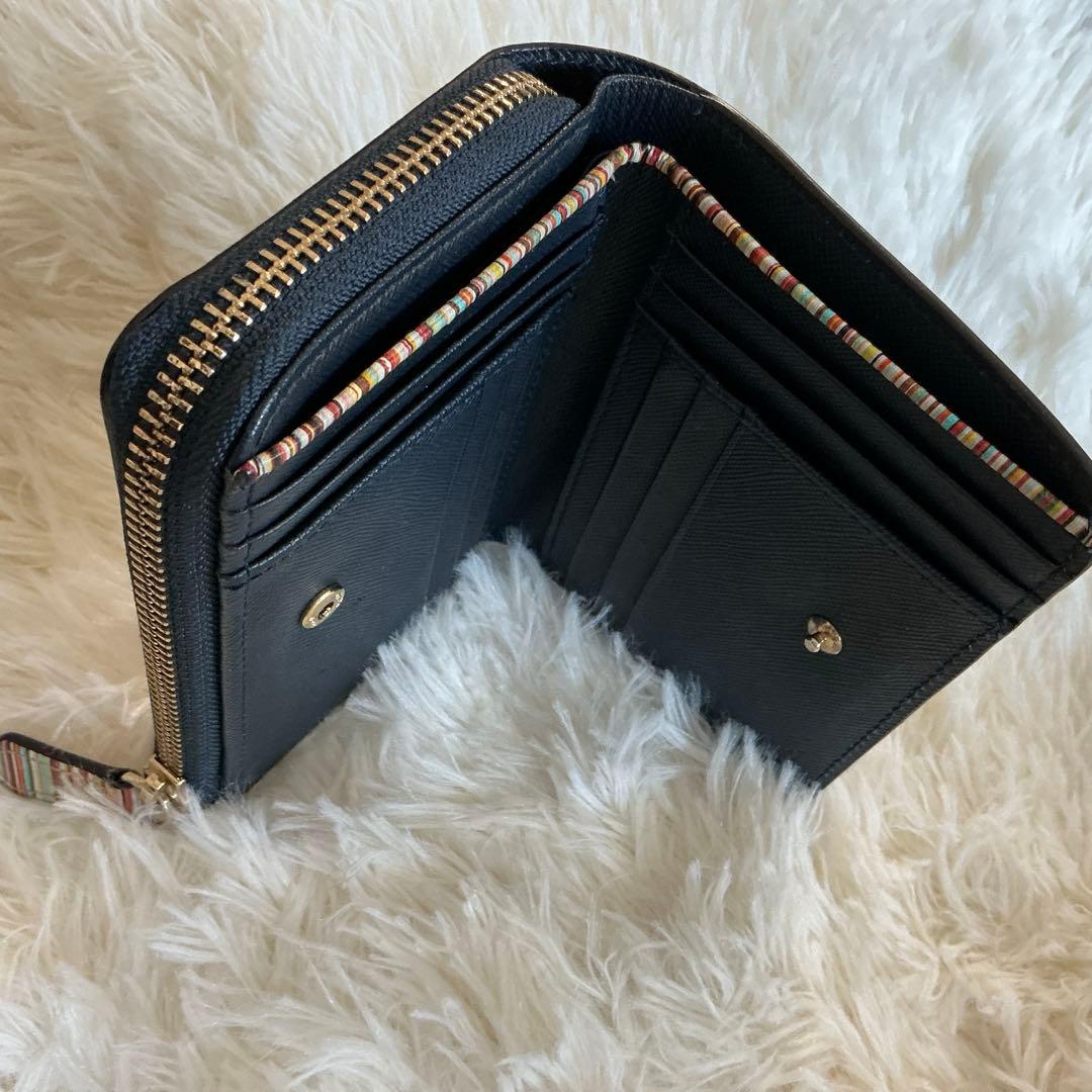 美品　Paul Smith ポールスミス　二つ折り財布　ネイビー　牛革　多機能