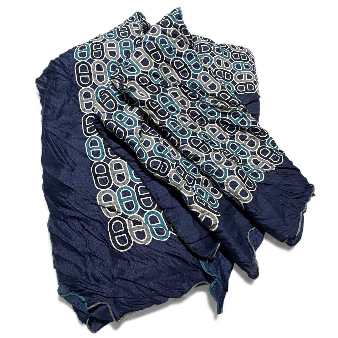 エルメス HERMES 大判スカーフ　ストール　シワ加工　シェーヌダンクル柄