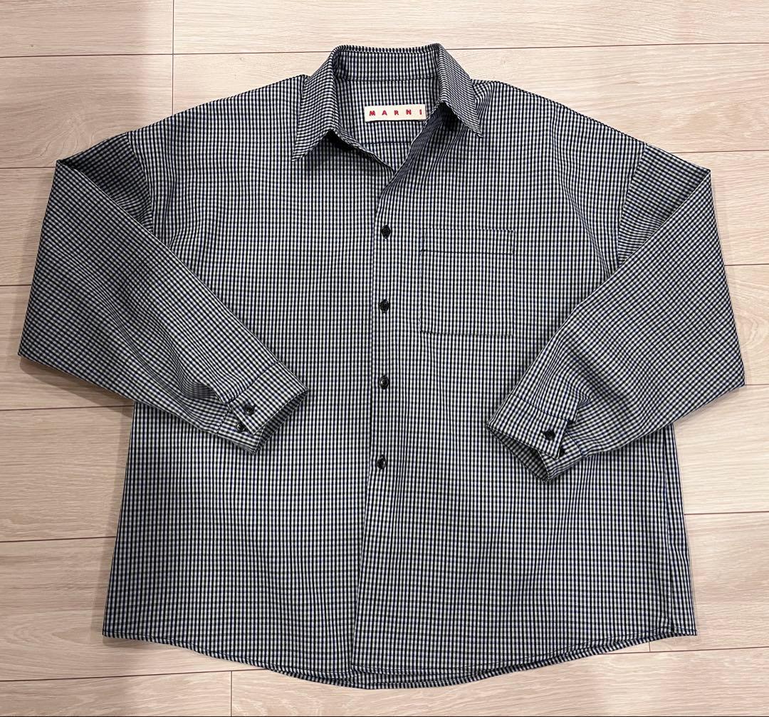 MARNI マルニ ポリエステル ウール チェックシャツ 46