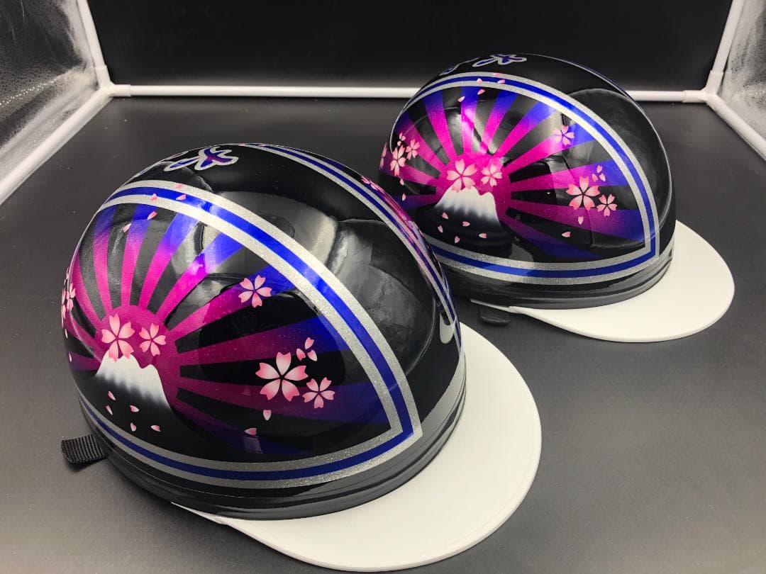 コルク半　カスタム　富士日章　三つボタン　ブラックピンクブルー　ラメ　桜セット