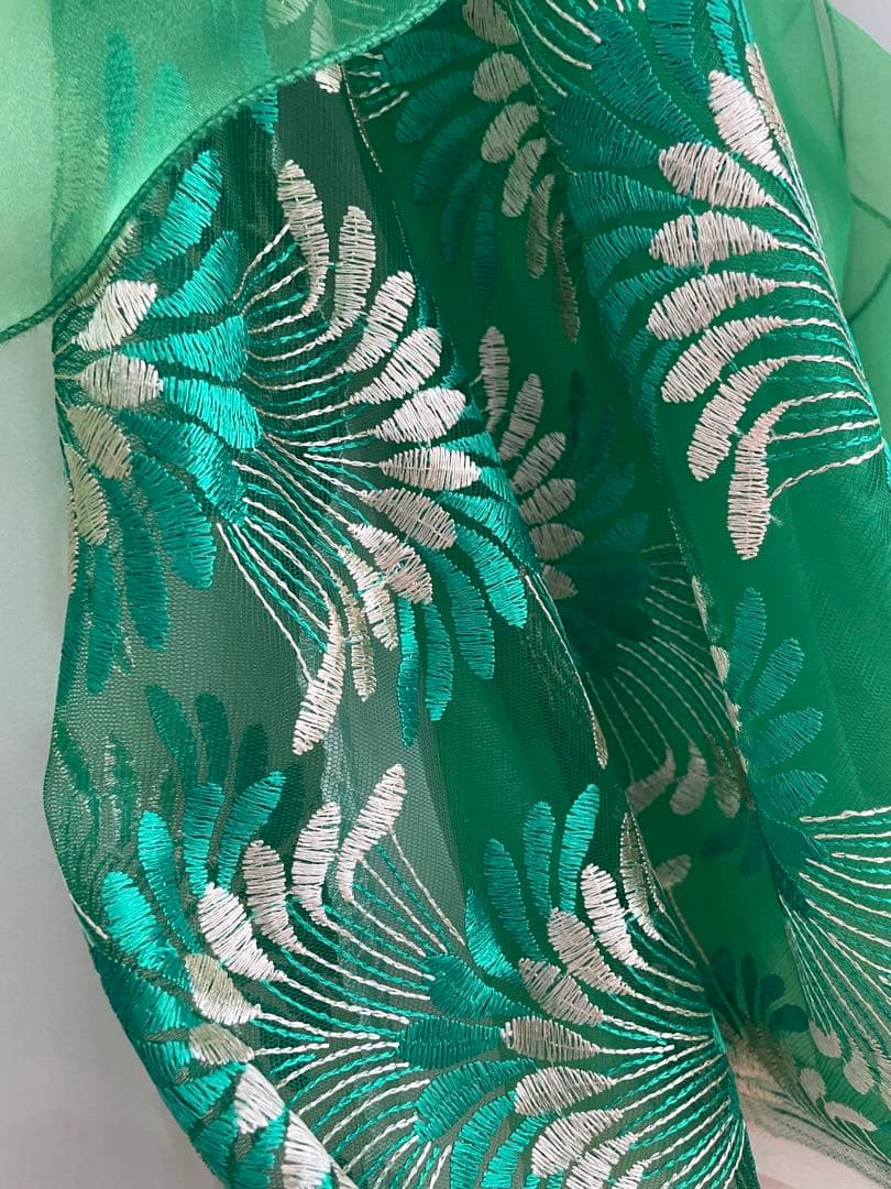 社交ダンス　スタンダードドレス ⭐️クリーム色&グリーン