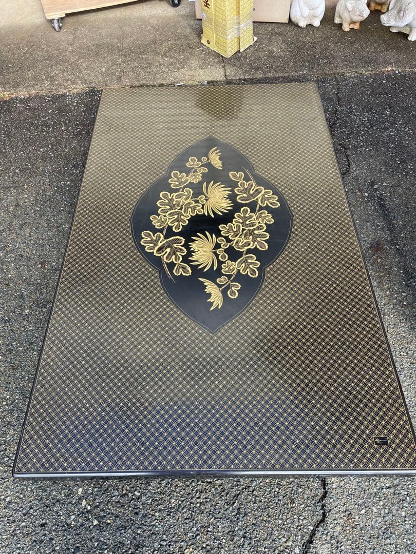 輪島塗 東恒博 溜塗 菊花　沈金 ローテーブル　在銘　蒔絵