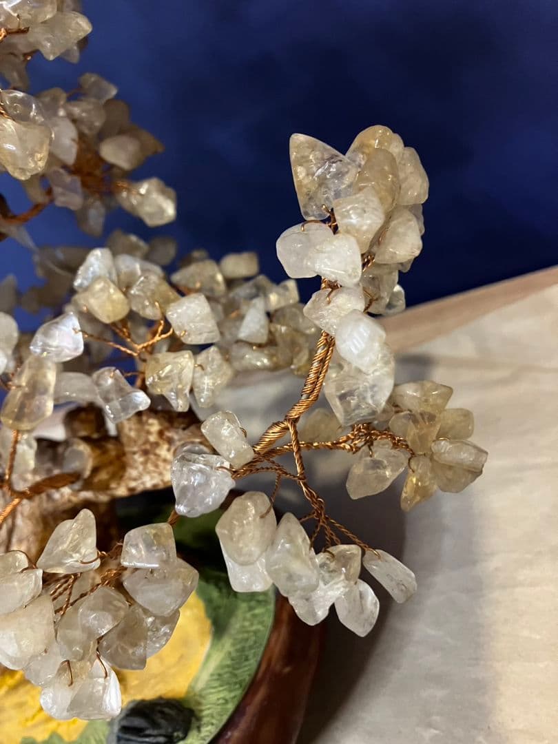 招財樹　置物　金のなる木 　風水 　天然石 縁起物　桜置物　盆栽