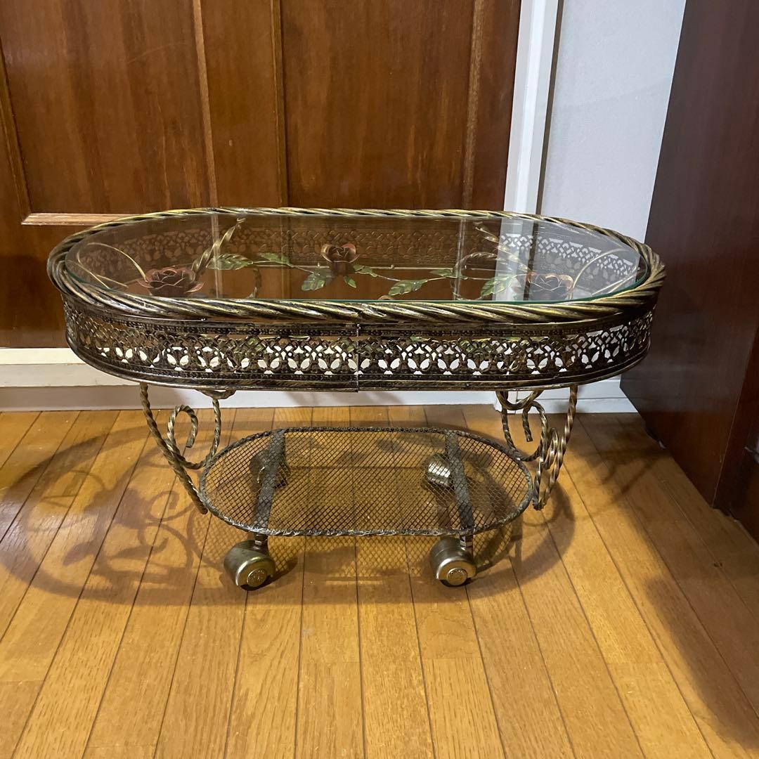 RENAISSANCE サイドテーブル ゴールド 薔薇 棚付き コーヒーテーブル