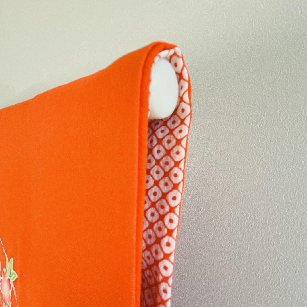 七五三　長着帯セット ７歳女の子 オレンジ地　ちりめん　 源氏車 52697